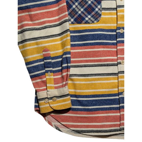 Think Pink Patchwork Flannel Shirt L Plaid Stripe Outdoor Vintage - Picture 5 of 14